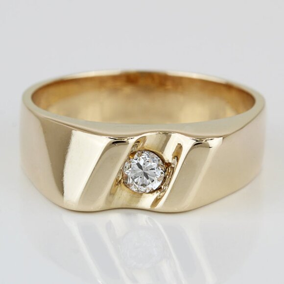 Vintage 14K Gold Diamond Solitaire Wedding / Anniversary Band Ring - Picture 1 of 8